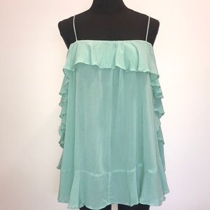 Free People NWT S teal ruffled spaghetti strap top